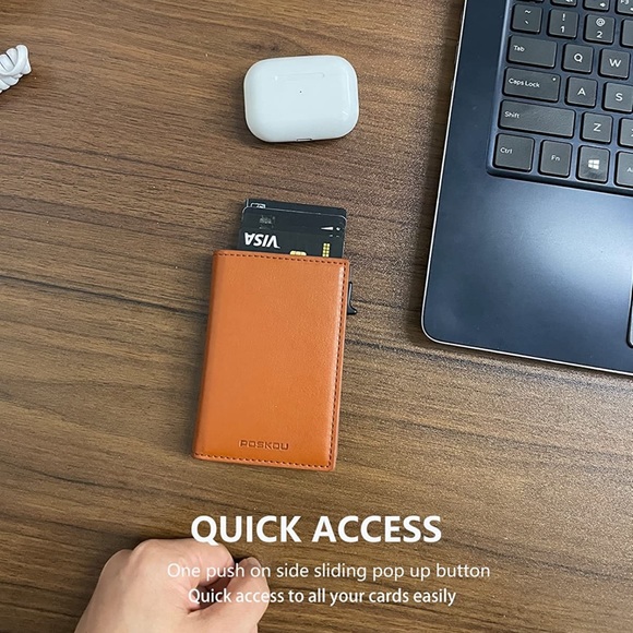 💗 Leather Credit Card Holder RFID Blocking Slim Pop Up Bifold Card Wallet - Picture 2 of 6